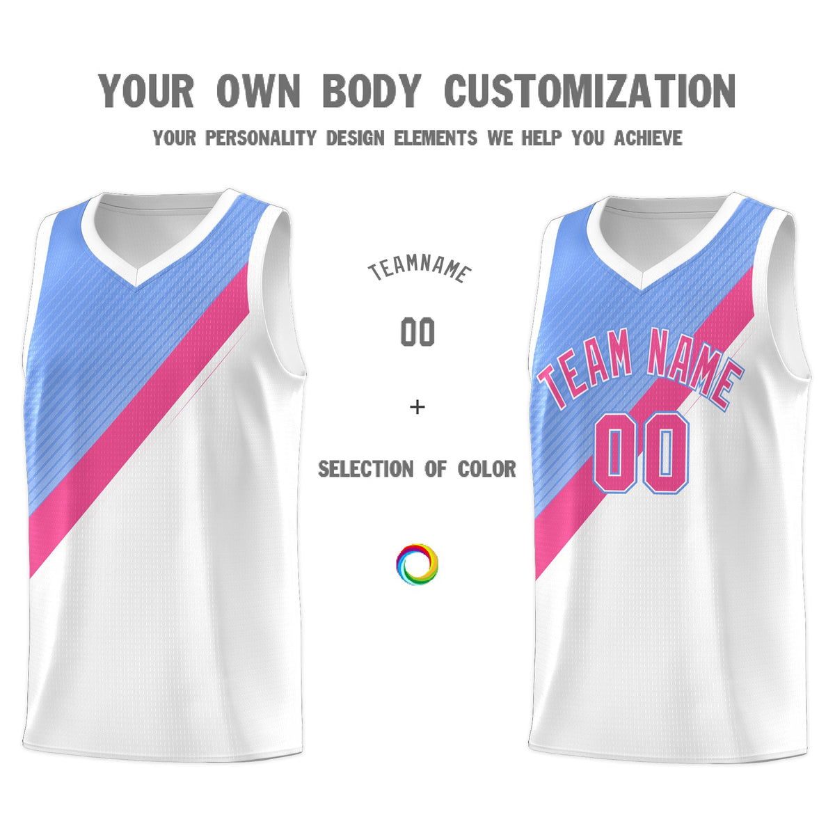 Custom Light Blue Pink White Diagonal Stripes Color Block Sets Basketball Jersey | For Men,Perfect for Teams,Perfect for Coaches,Sublimation Printed,For Kid,For Youth | KXKSHOP
