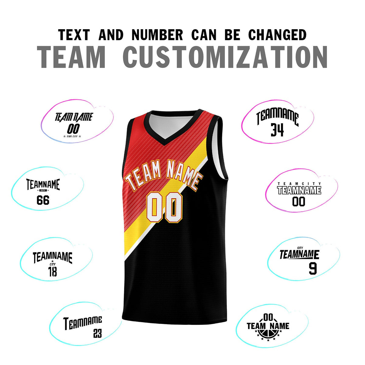 Custom Red Gold Black Diagonal Stripes Color Block Sets Basketball Jersey | For Men,Perfect for Teams,Perfect for Coaches,Sublimation Printed,For Kid,For Youth | KXKSHOP