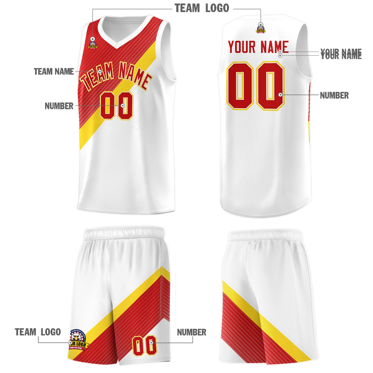 Custom Red Gold White Diagonal Stripes Color Block Sets Basketball Jersey | For Men,Perfect for Teams,Perfect for Coaches,Sublimation Printed,For Kid,For Youth | KXKSHOP