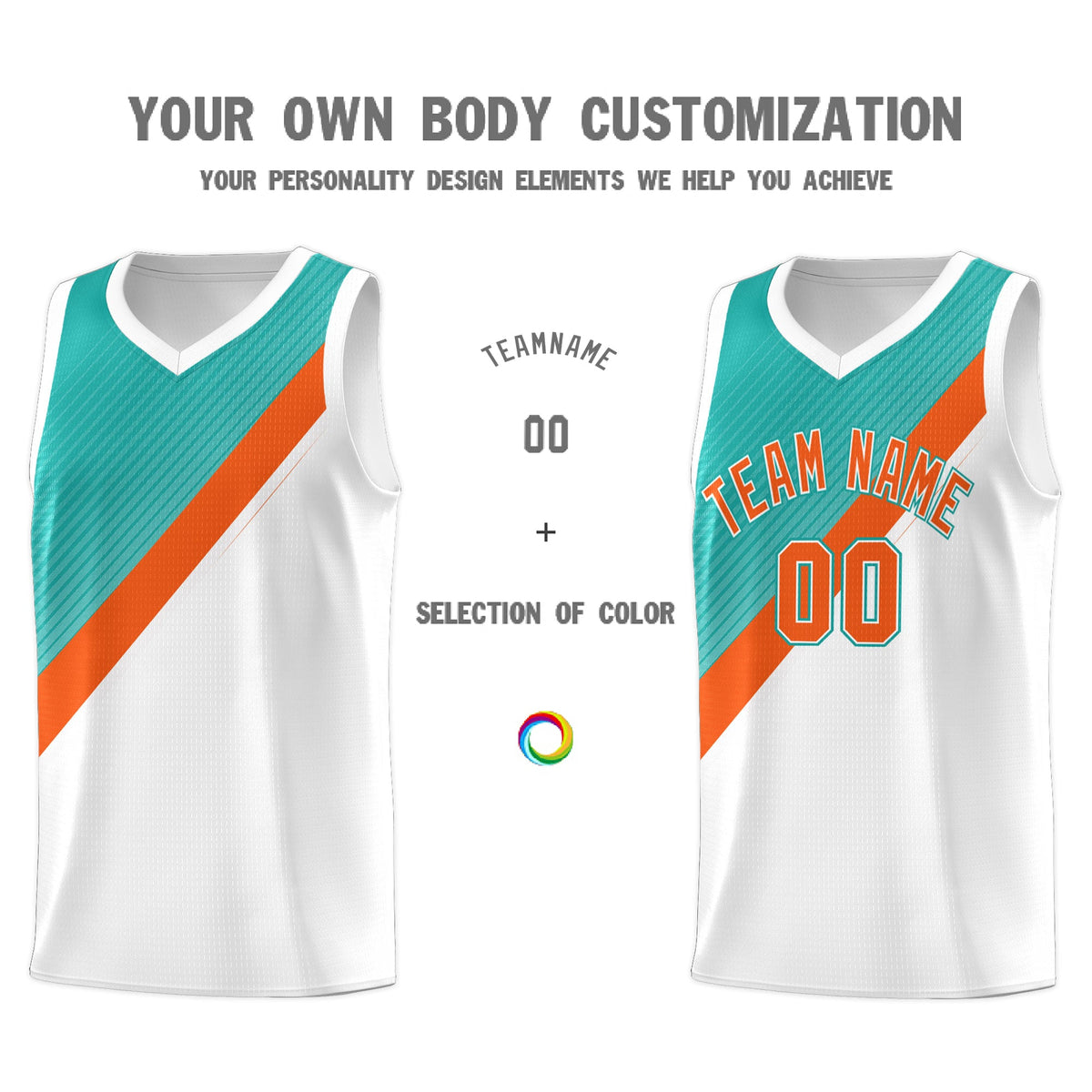Custom Aqua Orange White Diagonal Stripes Color Block Sets Basketball Jersey | For Men,Perfect for Teams,Perfect for Coaches,Sublimation Printed,For Kid,For Youth | KXKSHOP