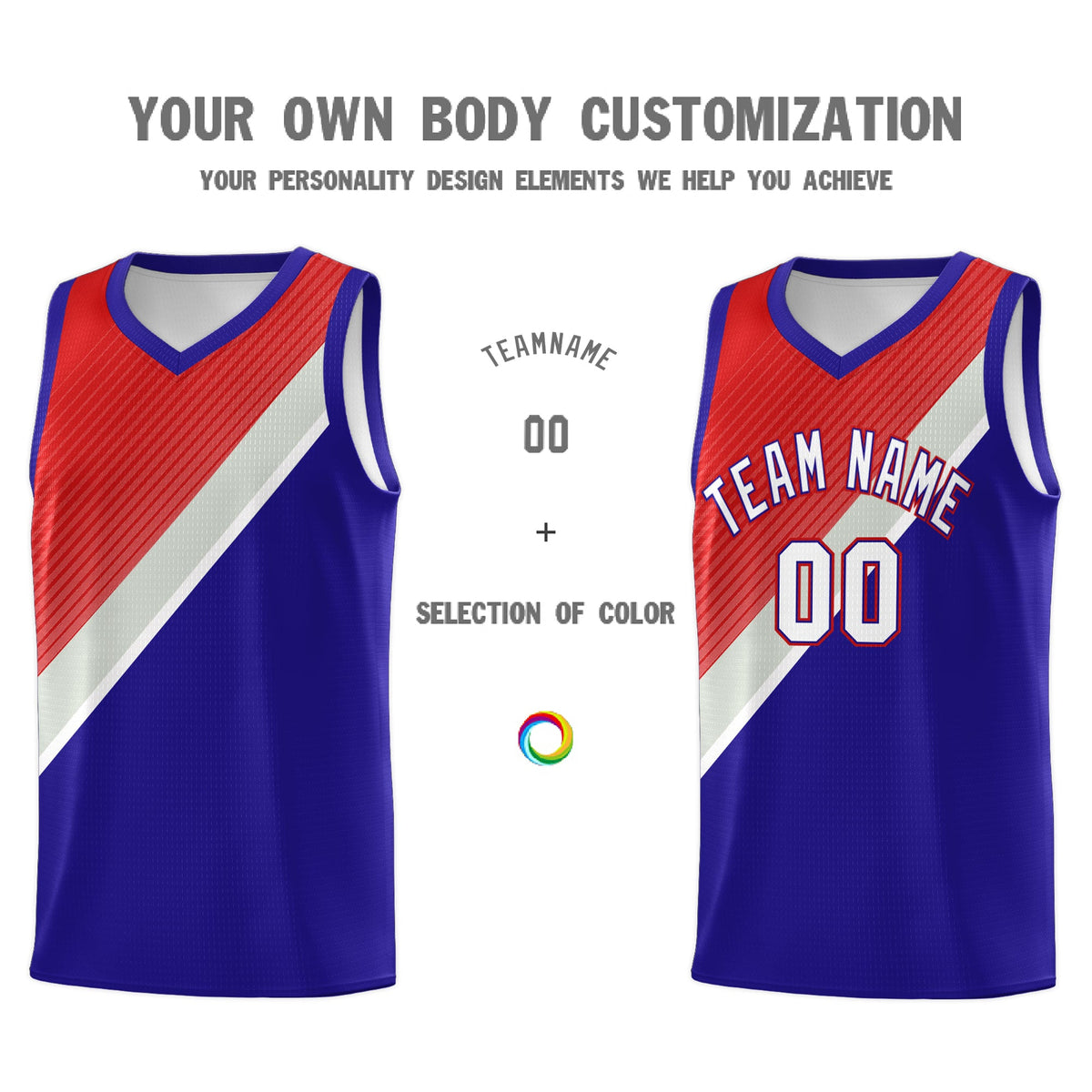 Custom Royal Red Gray Diagonal Stripes Color Block Sets Basketball Jersey | For Men,Perfect for Teams,Perfect for Coaches,Sublimation Printed,For Kid,For Youth | KXKSHOP