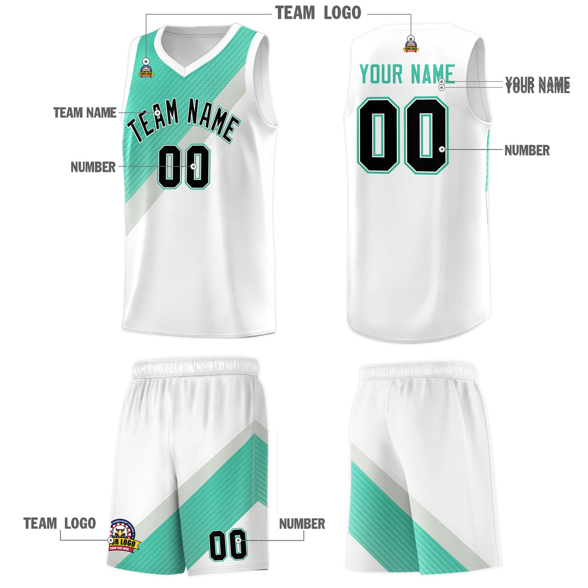 Custom White Bright Green Gray Diagonal Stripes Color Block Sets Basketball Jersey | For Men,Perfect for Teams,Perfect for Coaches,Sublimation Printed,For Kid,For Youth | KXKSHOP