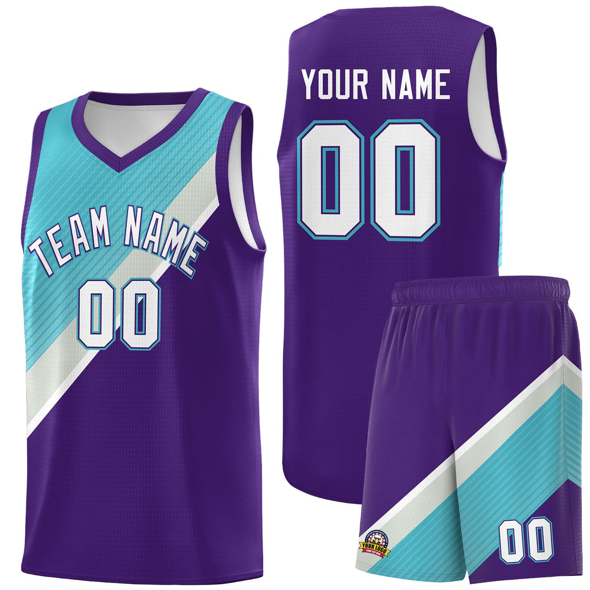 Custom Purple Sky Blue Gray Diagonal Stripes Color Block Sets Basketball Jersey | For Men,Perfect for Teams,Perfect for Coaches,Sublimation Printed,For Kid,For Youth | KXKSHOP