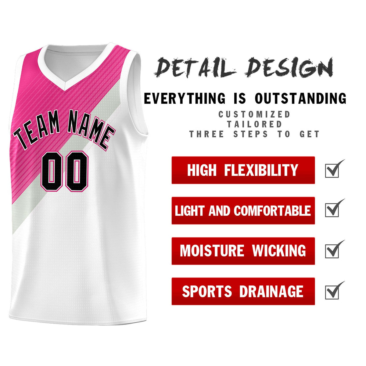 Custom White Rose Red Sky Blue Gray Diagonal Stripes Color Block Sets Basketball Jersey | For Men,Perfect for Teams,Perfect for Coaches,Sublimation Printed,For Kid,For Youth | KXKSHOP