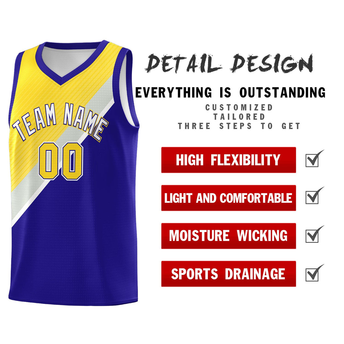 Custom Royal Gold Gray Diagonal Stripes Color Block Sets Basketball Jersey | For Men,Perfect for Teams,Perfect for Coaches,Sublimation Printed,For Kid,For Youth | KXKSHOP