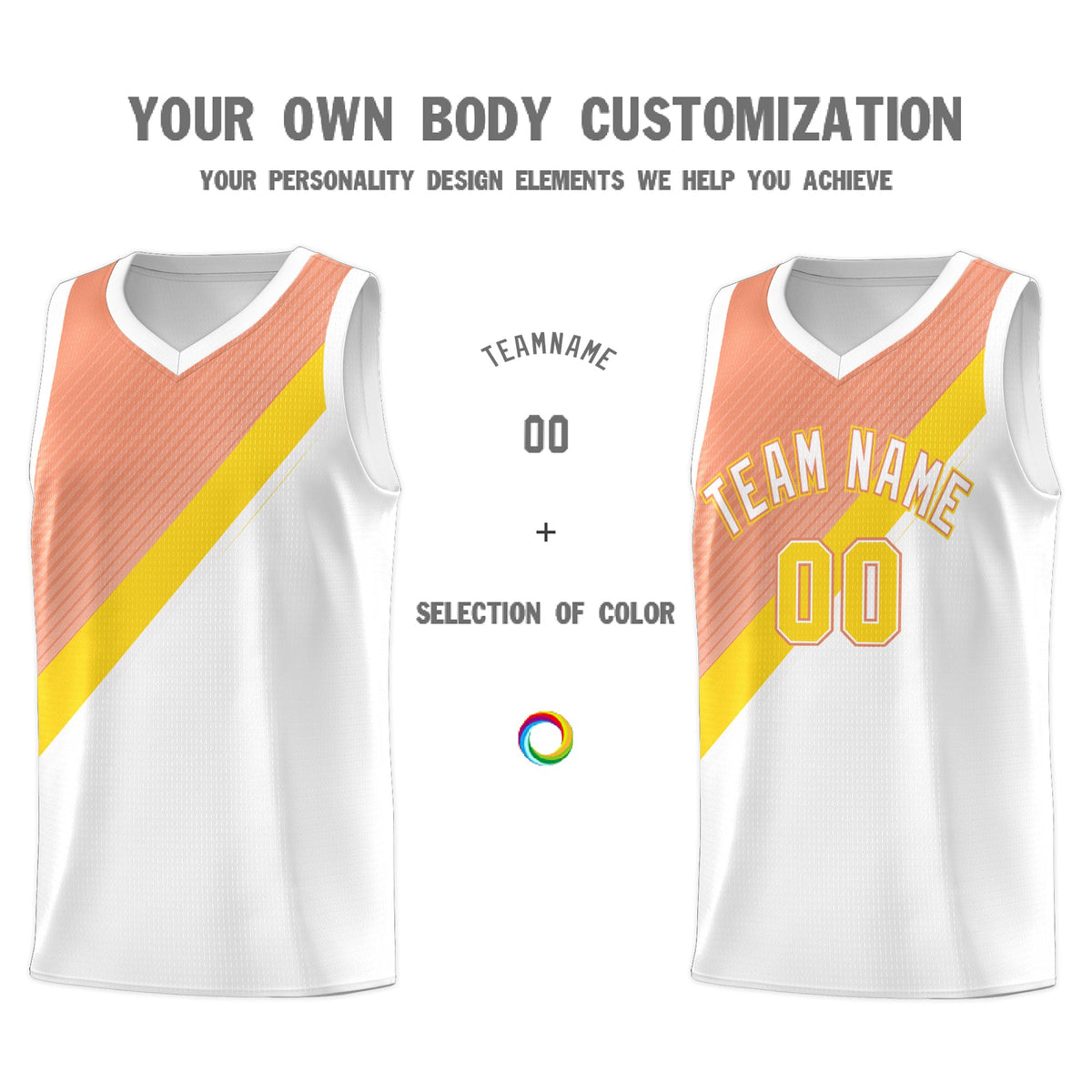 Custom White Light Orange Gold Diagonal Stripes Color Block Sets Basketball Jersey | For Men,Perfect for Teams,Perfect for Coaches,Sublimation Printed,For Kid,For Youth | KXKSHOP