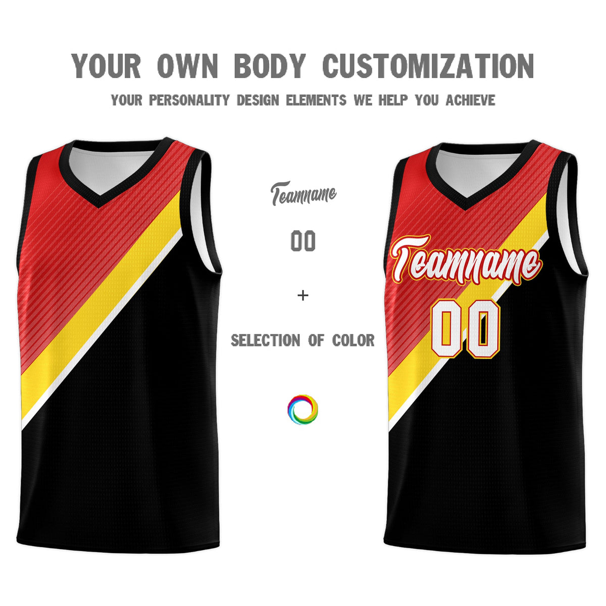 Custom Red Gold Black Diagonal Stripes Color Block Sets Basketball Jersey | For Men,Perfect for Teams,Perfect for Coaches,Sublimation Printed,For Kid,For Youth | KXKSHOP