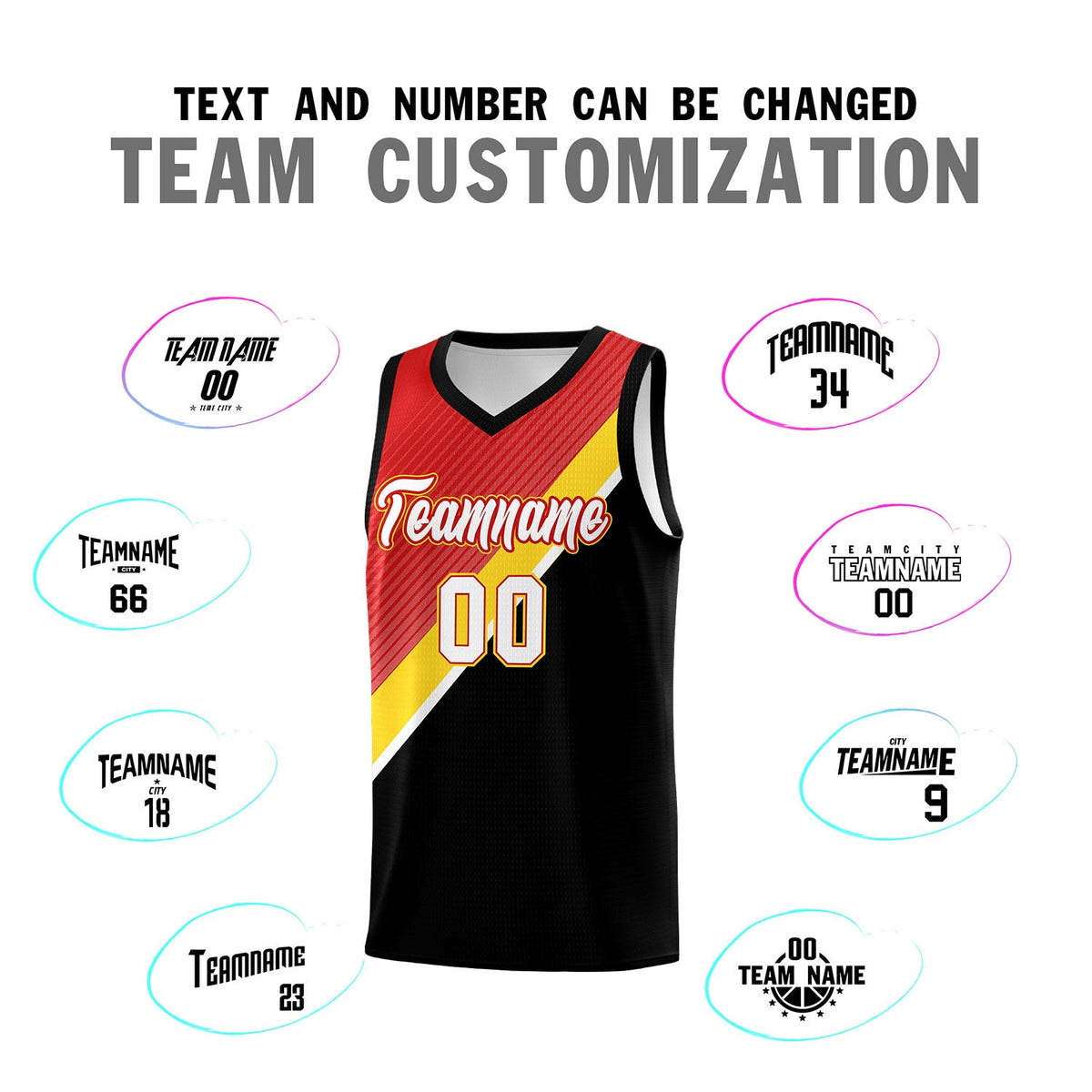 Custom Red Gold Black Diagonal Stripes Color Block Sets Basketball Jersey | For Men,Perfect for Teams,Perfect for Coaches,Sublimation Printed,For Kid,For Youth | KXKSHOP