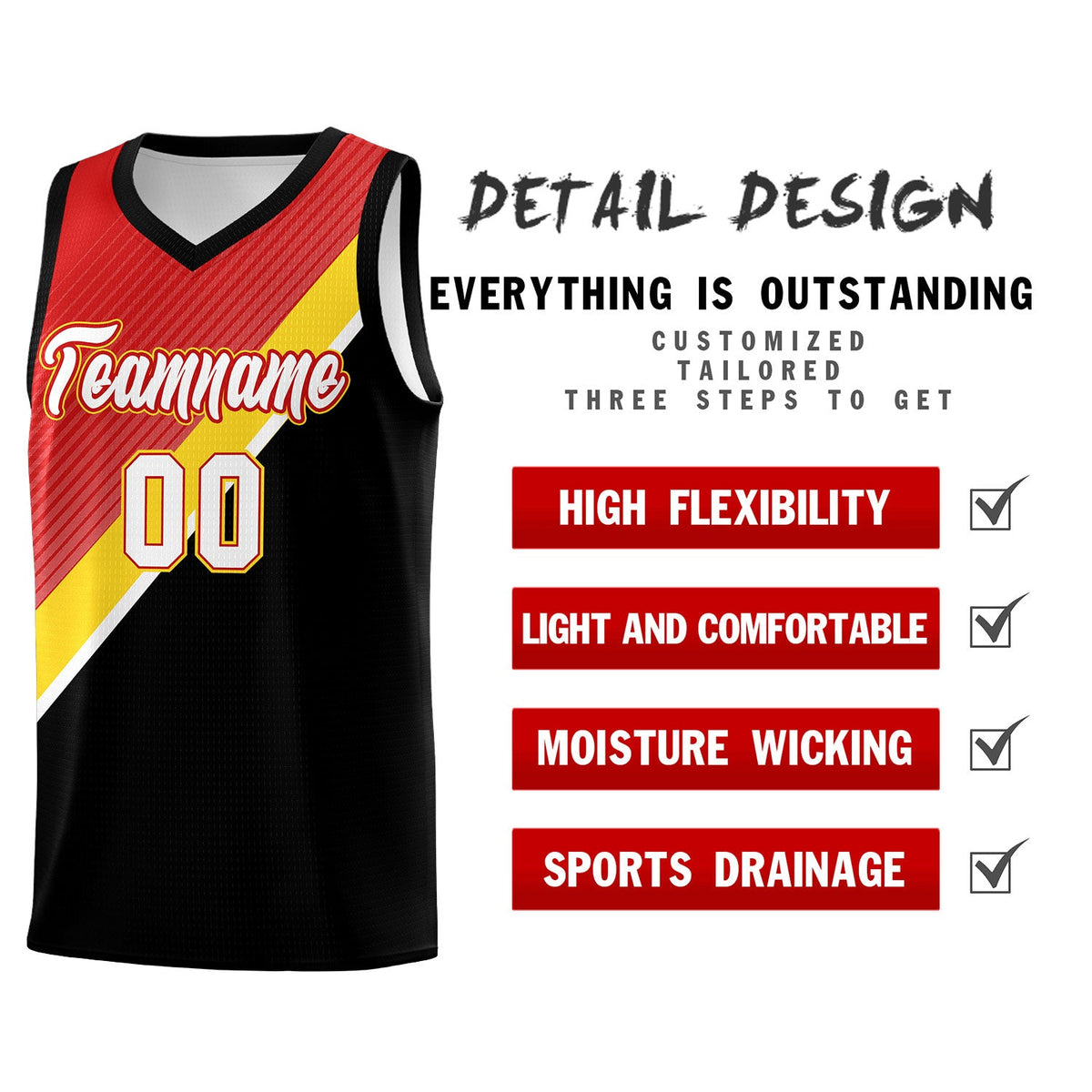 Custom Red Gold Black Diagonal Stripes Color Block Sets Basketball Jersey | For Men,Perfect for Teams,Perfect for Coaches,Sublimation Printed,For Kid,For Youth | KXKSHOP