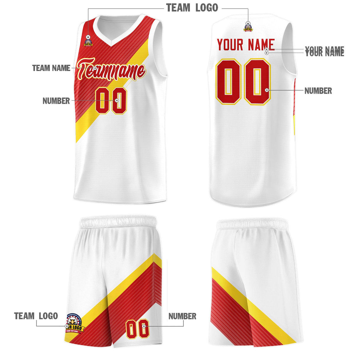 Custom Red Gold White Diagonal Stripes Color Block Sets Basketball Jersey | For Men,Perfect for Teams,Perfect for Coaches,Sublimation Printed,For Kid,For Youth | KXKSHOP
