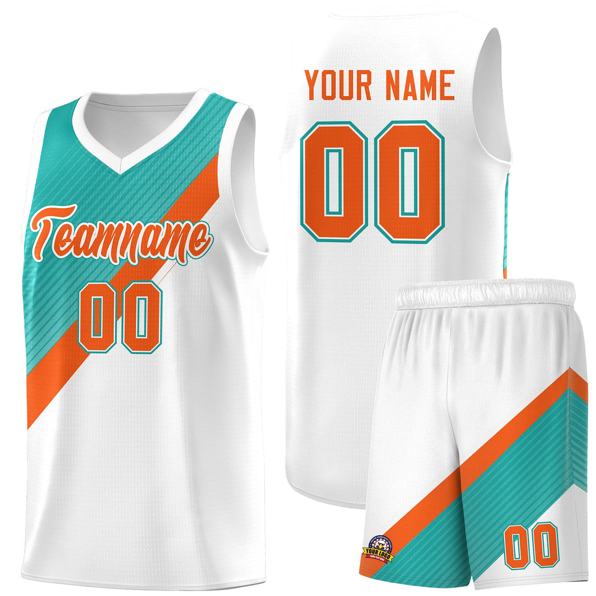 Custom Aqua Orange White Diagonal Stripes Color Block Sets Basketball Jersey | For Men,Perfect for Teams,Perfect for Coaches,Sublimation Printed,For Kid,For Youth | KXKSHOP