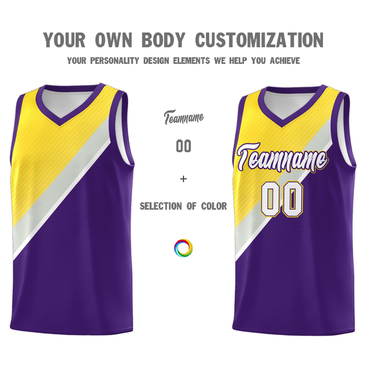 Custom Purple Gold Gray Diagonal Stripes Color Block Sets Basketball Jersey | For Men,Perfect for Teams,Perfect for Coaches,Sublimation Printed,For Kid,For Youth | KXKSHOP