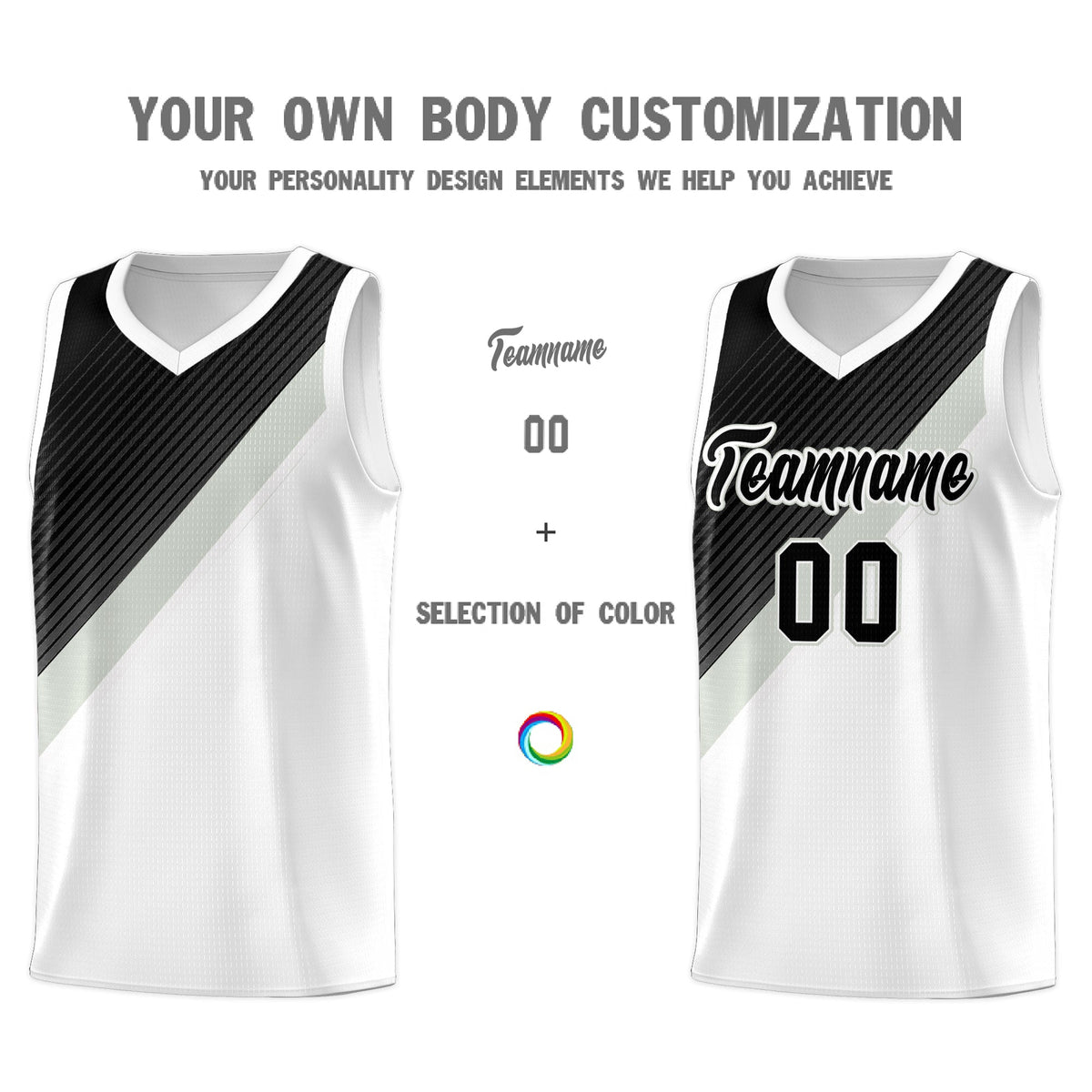 Custom White Black Gray Diagonal Stripes Color Block Sets Basketball Jersey | For Men,Perfect for Teams,Perfect for Coaches,Sublimation Printed,For Kid,For Youth | KXKSHOP