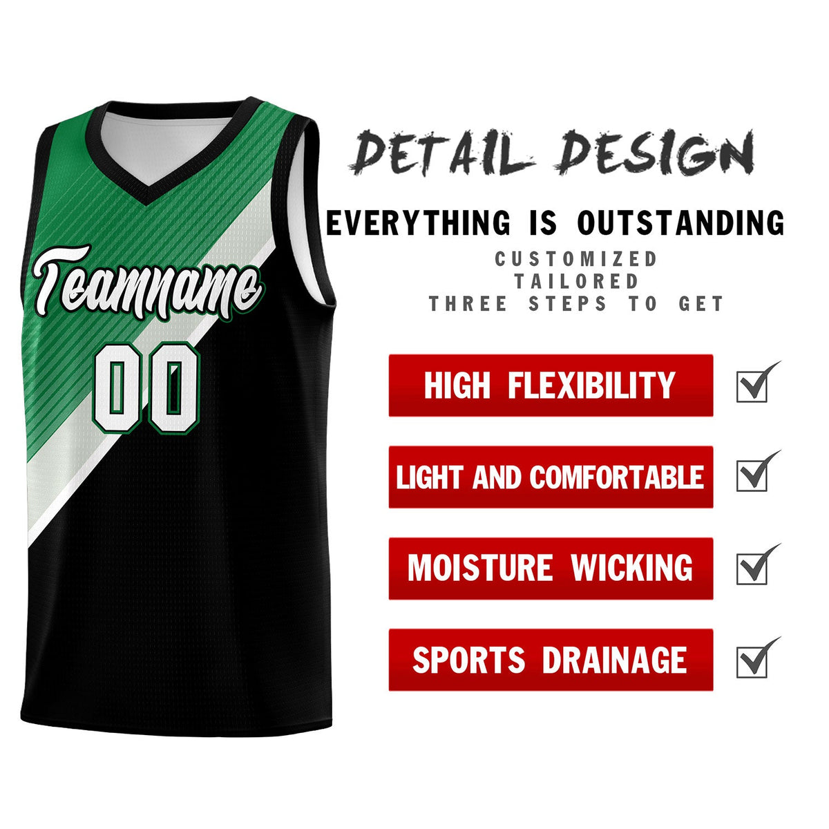 Custom Black Kelly Green Gray Diagonal Stripes Color Block Sets Basketball Jersey | For Men,Perfect for Teams,Perfect for Coaches,Sublimation Printed,For Kid,For Youth | KXKSHOP
