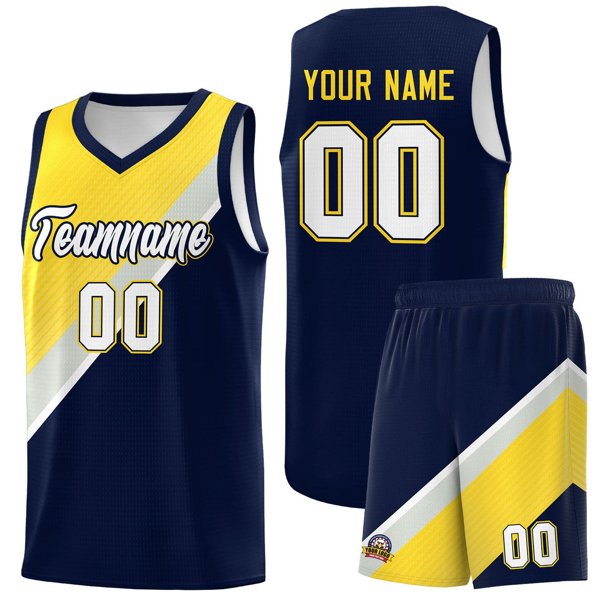 Custom Navy Gold Gray Diagonal Stripes Color Block Sets Basketball Jersey | For Men,Perfect for Teams,Perfect for Coaches,Sublimation Printed,For Kid,For Youth | KXKSHOP