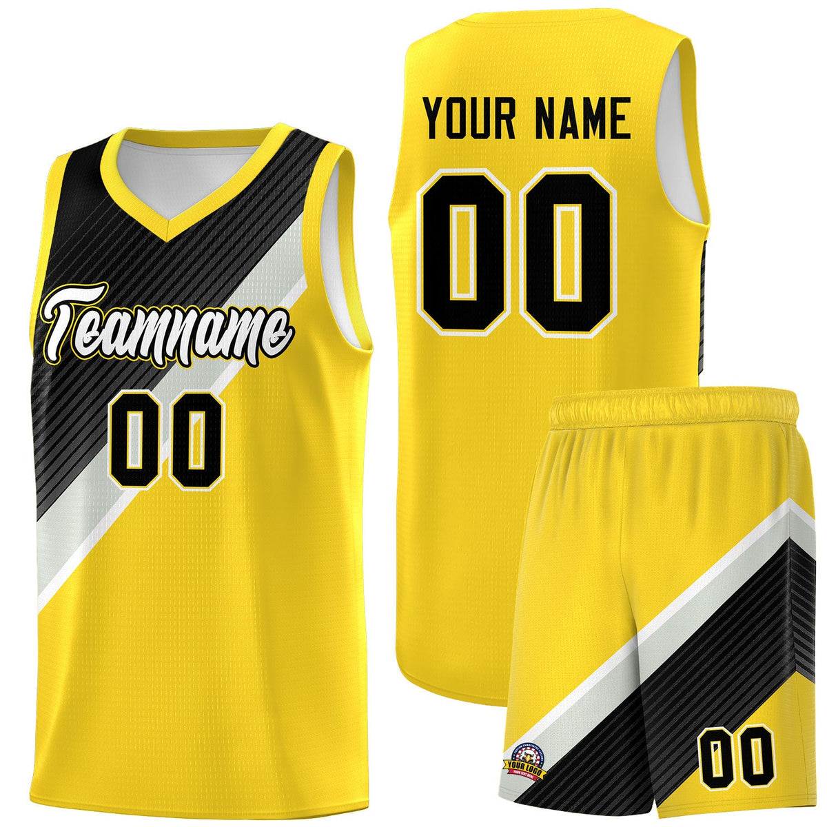 Custom Gold Black Gray Diagonal Stripes Color Block Sets Basketball Jersey | For Men,Perfect for Teams,Perfect for Coaches,Sublimation Printed,For Kid,For Youth | KXKSHOP