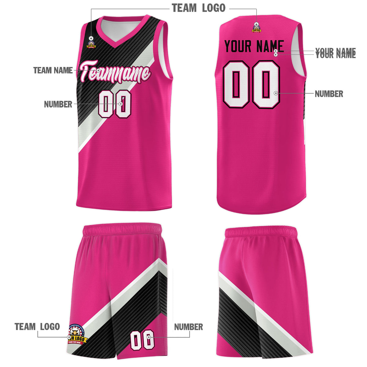 Custom Rose Red Sky Blue Black Gray Diagonal Stripes Color Block Sets Basketball Jersey | For Men,Perfect for Teams,Perfect for Coaches,Sublimation Printed,For Kid,For Youth | KXKSHOP