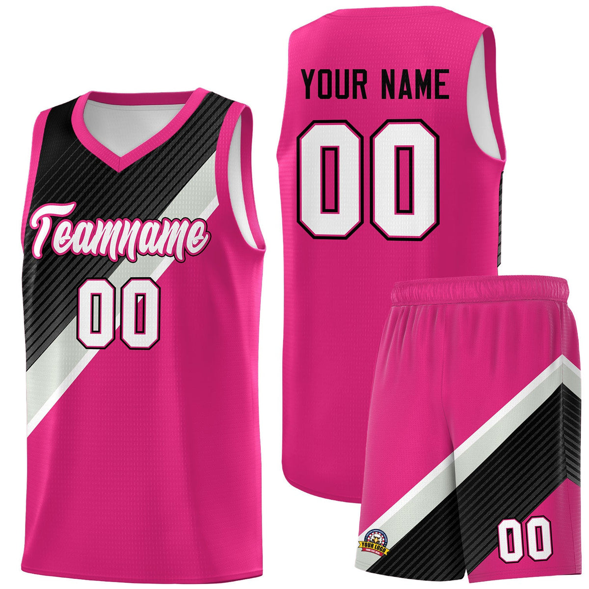 Custom Rose Red Sky Blue Black Gray Diagonal Stripes Color Block Sets Basketball Jersey | For Men,Perfect for Teams,Perfect for Coaches,Sublimation Printed,For Kid,For Youth | KXKSHOP