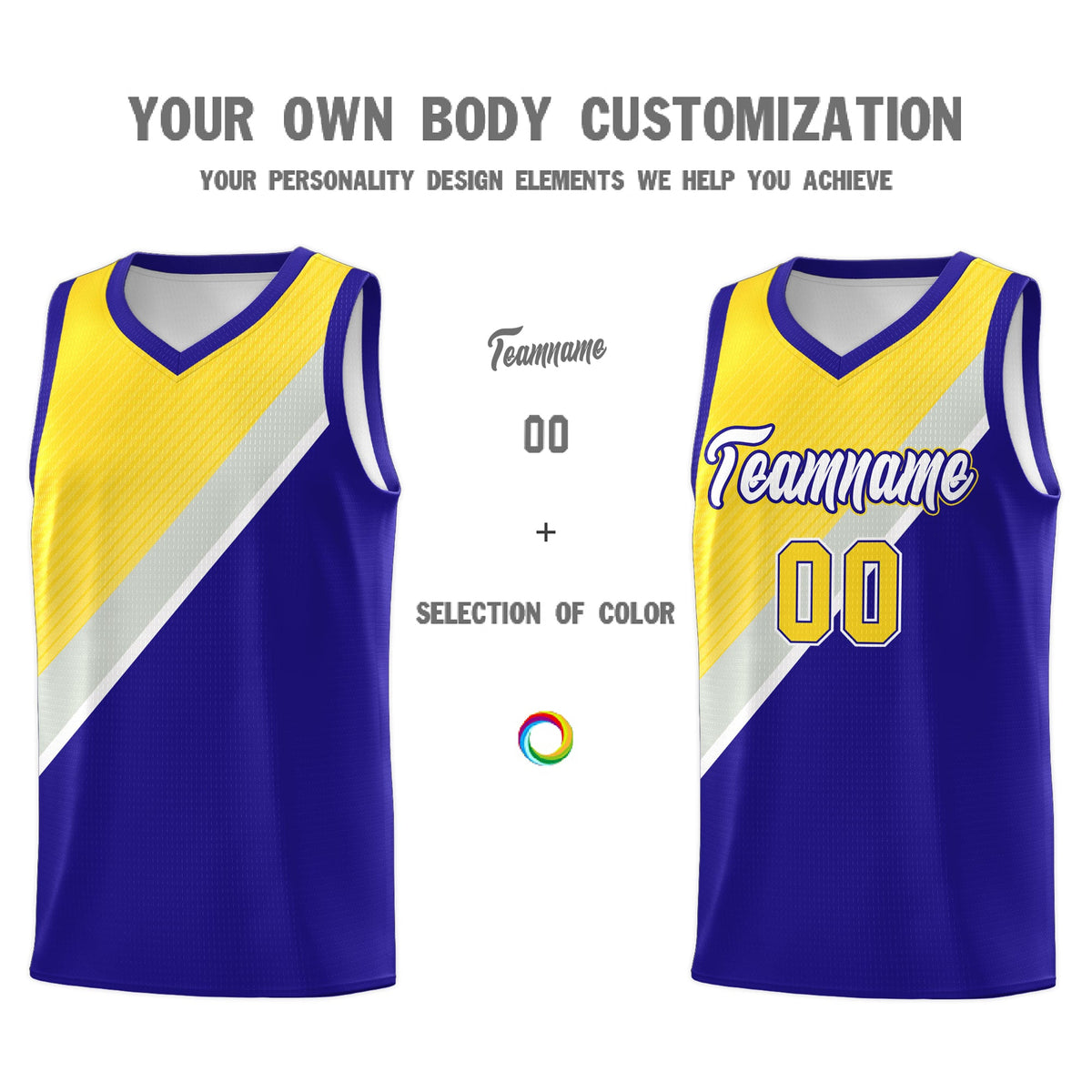 Custom Royal Gold Gray Diagonal Stripes Color Block Sets Basketball Jersey | For Men,Perfect for Teams,Perfect for Coaches,Sublimation Printed,For Kid,For Youth | KXKSHOP
