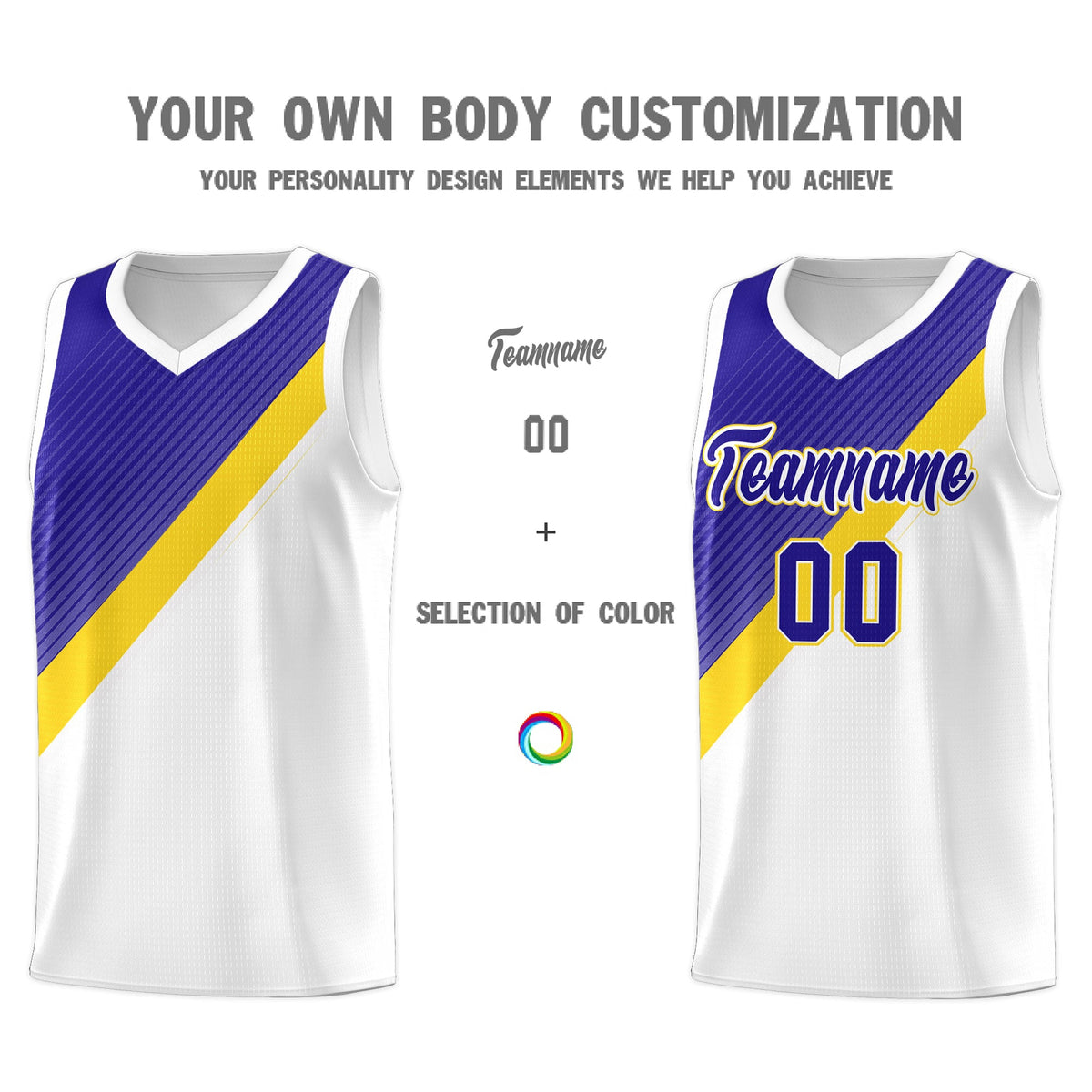 Custom White Royal Gold Diagonal Stripes Color Block Sets Basketball Jersey | For Men,Perfect for Teams,Perfect for Coaches,Sublimation Printed,For Kid,For Youth | KXKSHOP