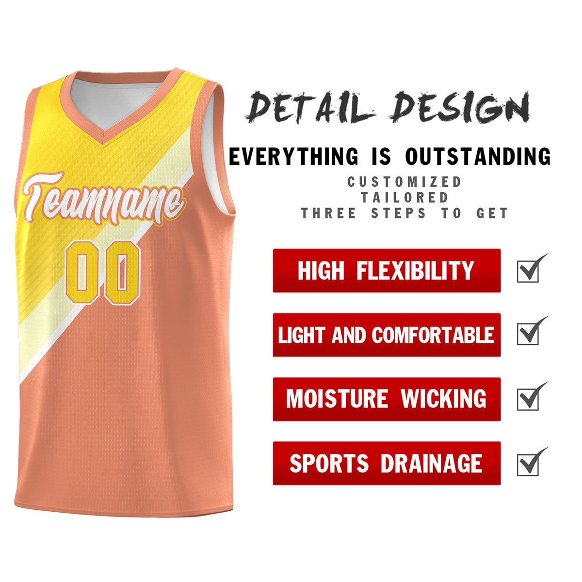 Custom Light Orange Gold Diagonal Stripes Color Block Sets Basketball Jersey | For Men,Perfect for Teams,Perfect for Coaches,Sublimation Printed,For Kid,For Youth | KXKSHOP