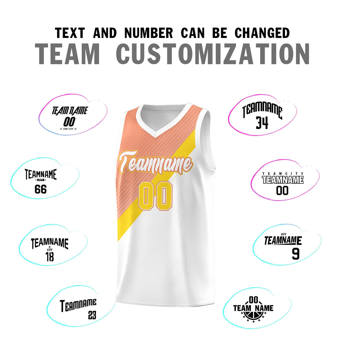 Custom White Light Orange Gold Diagonal Stripes Color Block Sets Basketball Jersey | For Men,Perfect for Teams,Perfect for Coaches,Sublimation Printed,For Kid,For Youth | KXKSHOP