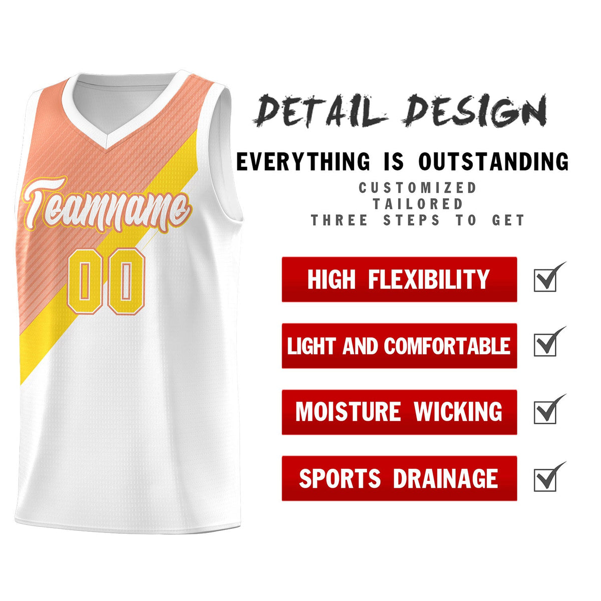 Custom White Light Orange Gold Diagonal Stripes Color Block Sets Basketball Jersey | For Men,Perfect for Teams,Perfect for Coaches,Sublimation Printed,For Kid,For Youth | KXKSHOP