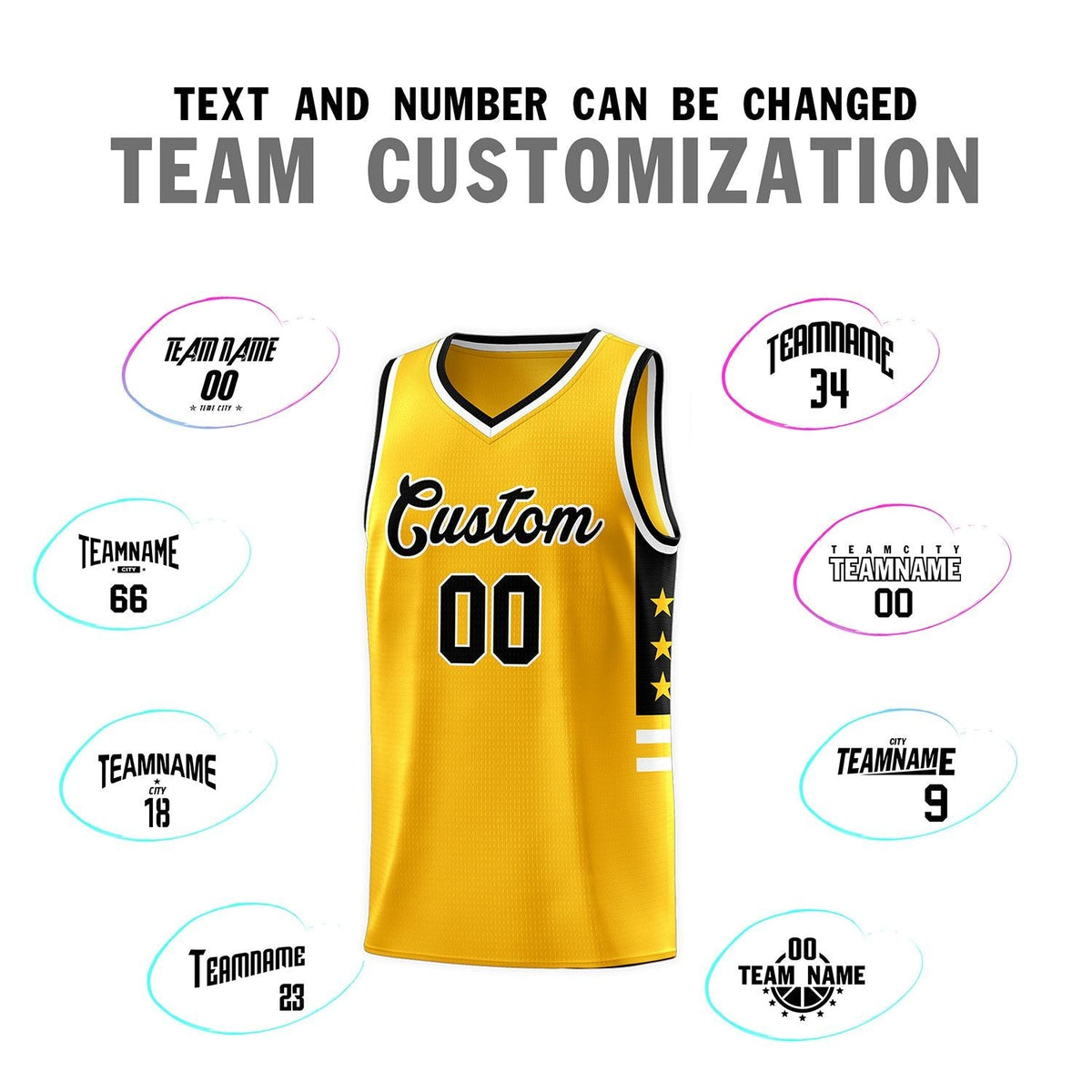 Custom Yellow Black-White Personalized Star Pattern Sports Uniform Basketball Jersey