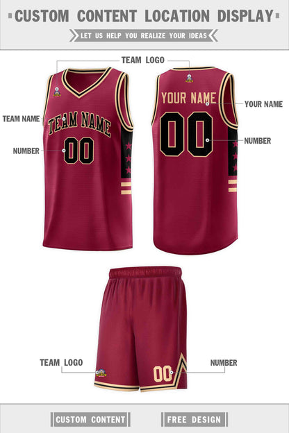 Custom Crimson Khaki-Black Personalized Star Pattern Sports Uniform Basketball Jersey