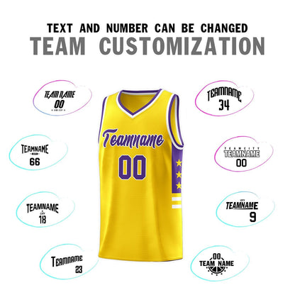 Custom Yellow Purple-White Personalized Star Pattern Sports Uniform Basketball Jersey