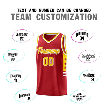 Custom Red Yellow-White Personalized Star Pattern Sports Uniform Basketball Jersey