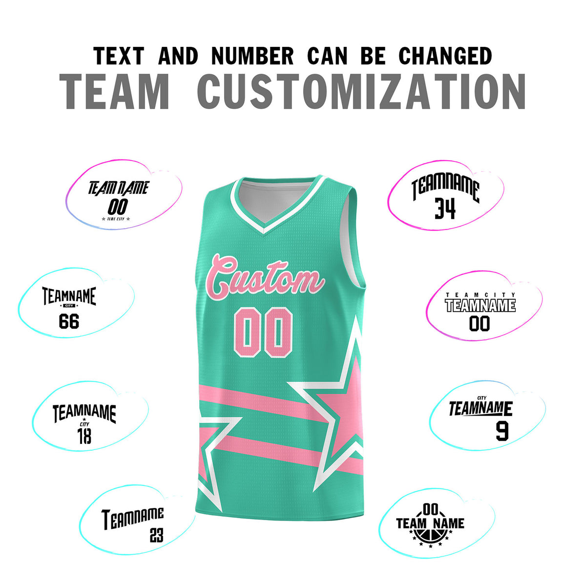 Custom Bright Green Basketball Kits With Light Pink Star Pattern And Double Lines