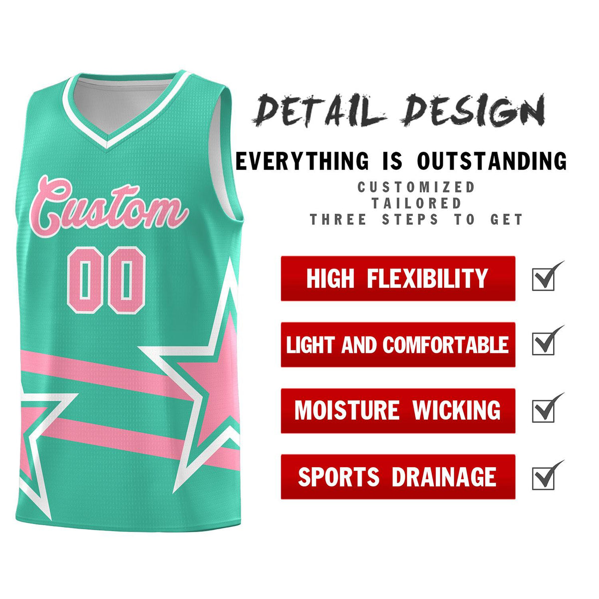 Custom Bright Green Basketball Kits With Light Pink Star Pattern And Double Lines