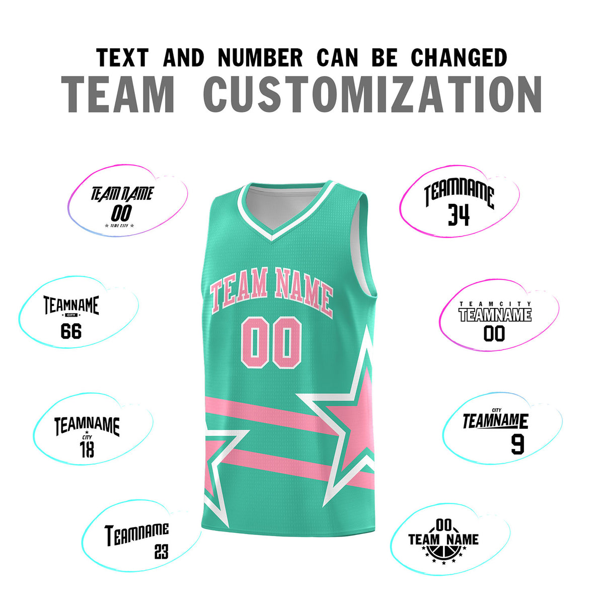 Custom Bright Green Basketball Kits With Light Pink Star Pattern And Double Lines