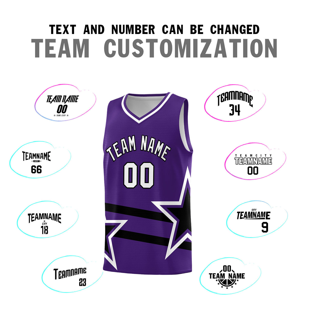 Custom Purple Basketball Kits With Black Star Pattern And Double Lines