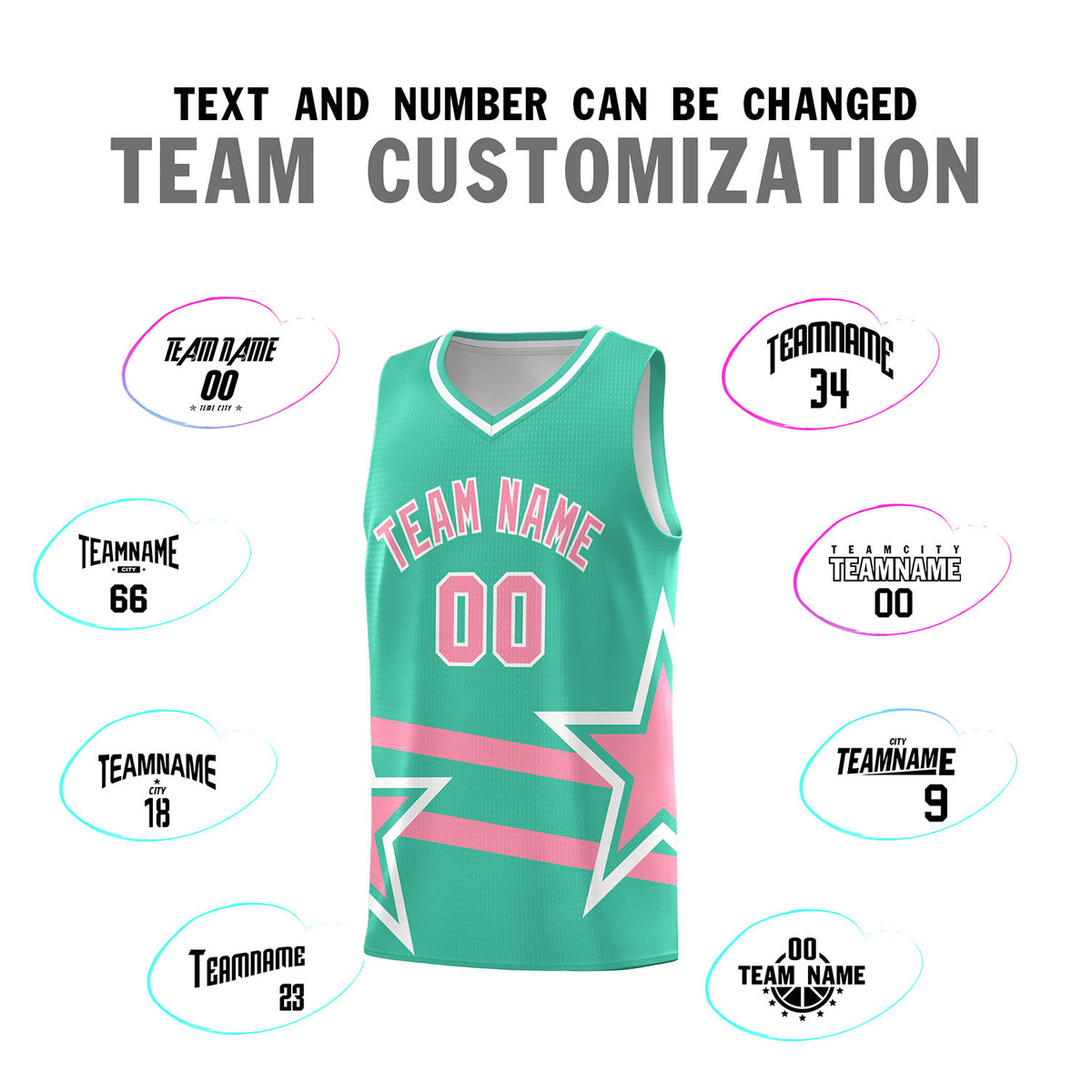Custom Bright Green Basketball Kits With Light Pink Star Pattern And Double Lines