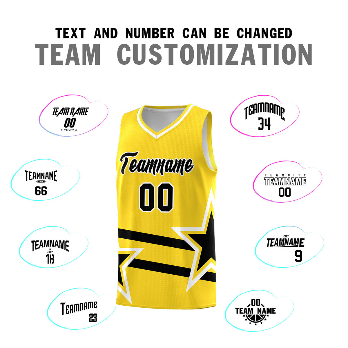 Custom Gold Basketball Kits With Black Star Pattern And Double Lines