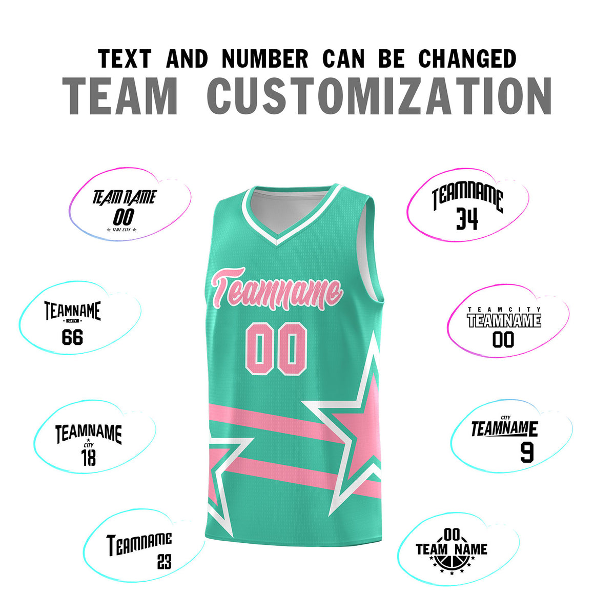 Custom Bright Green Basketball Kits With Light Pink Star Pattern And Double Lines