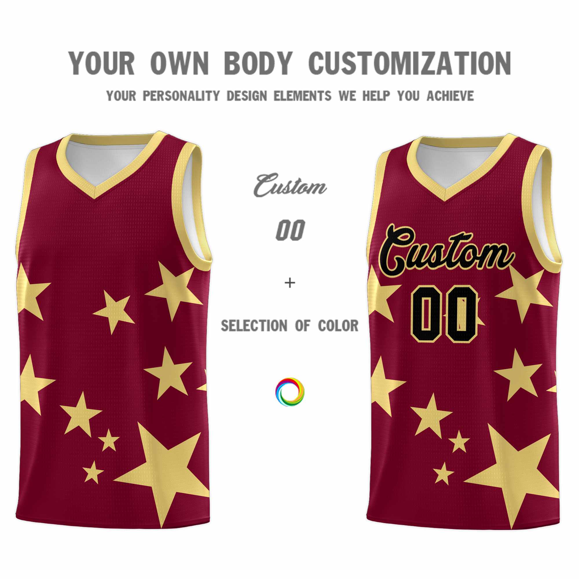 Custom Crimson Khaki Graffiti Pattern Star Print Basketball Kits Sets
