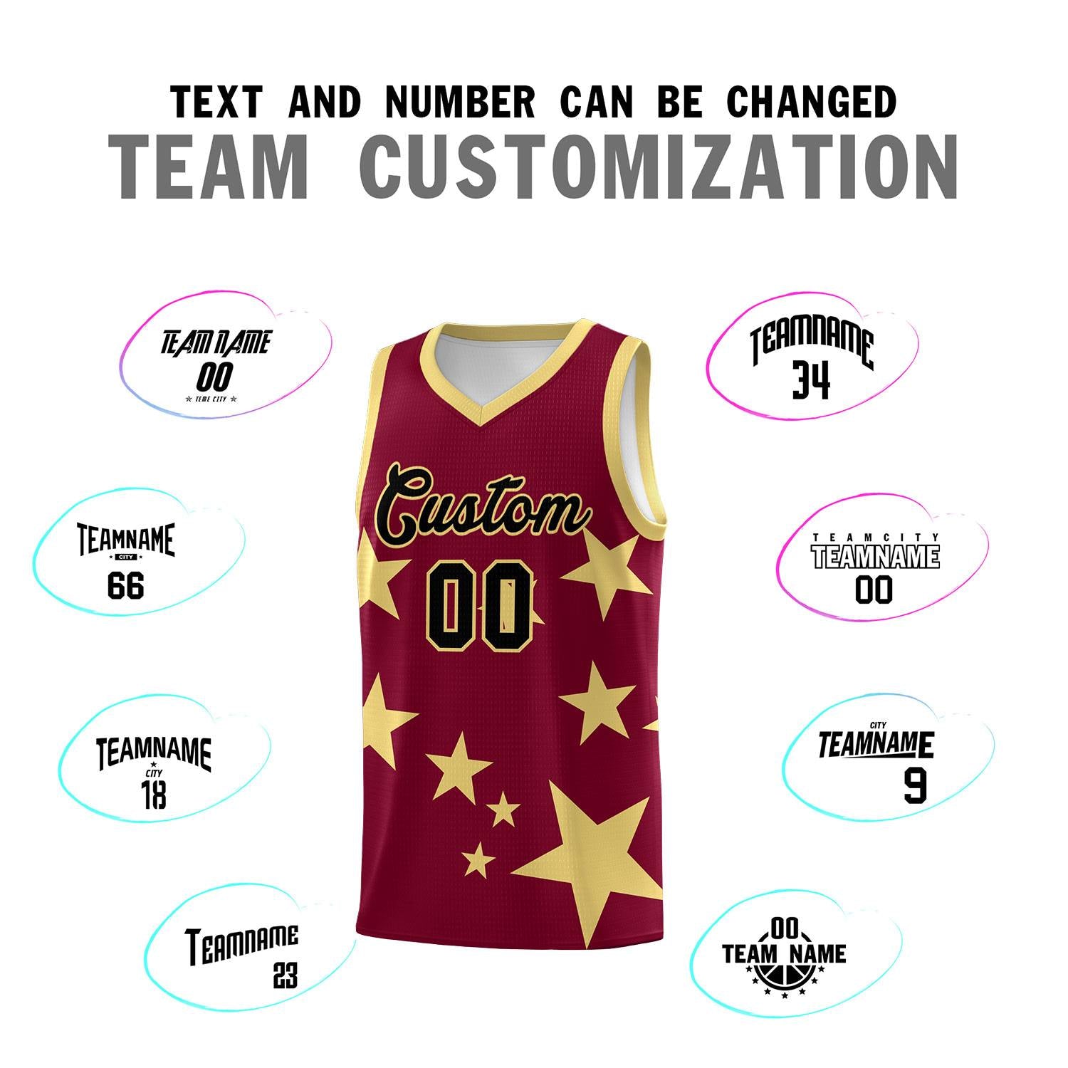 Custom Crimson Khaki Graffiti Pattern Star Print Basketball Kits Sets