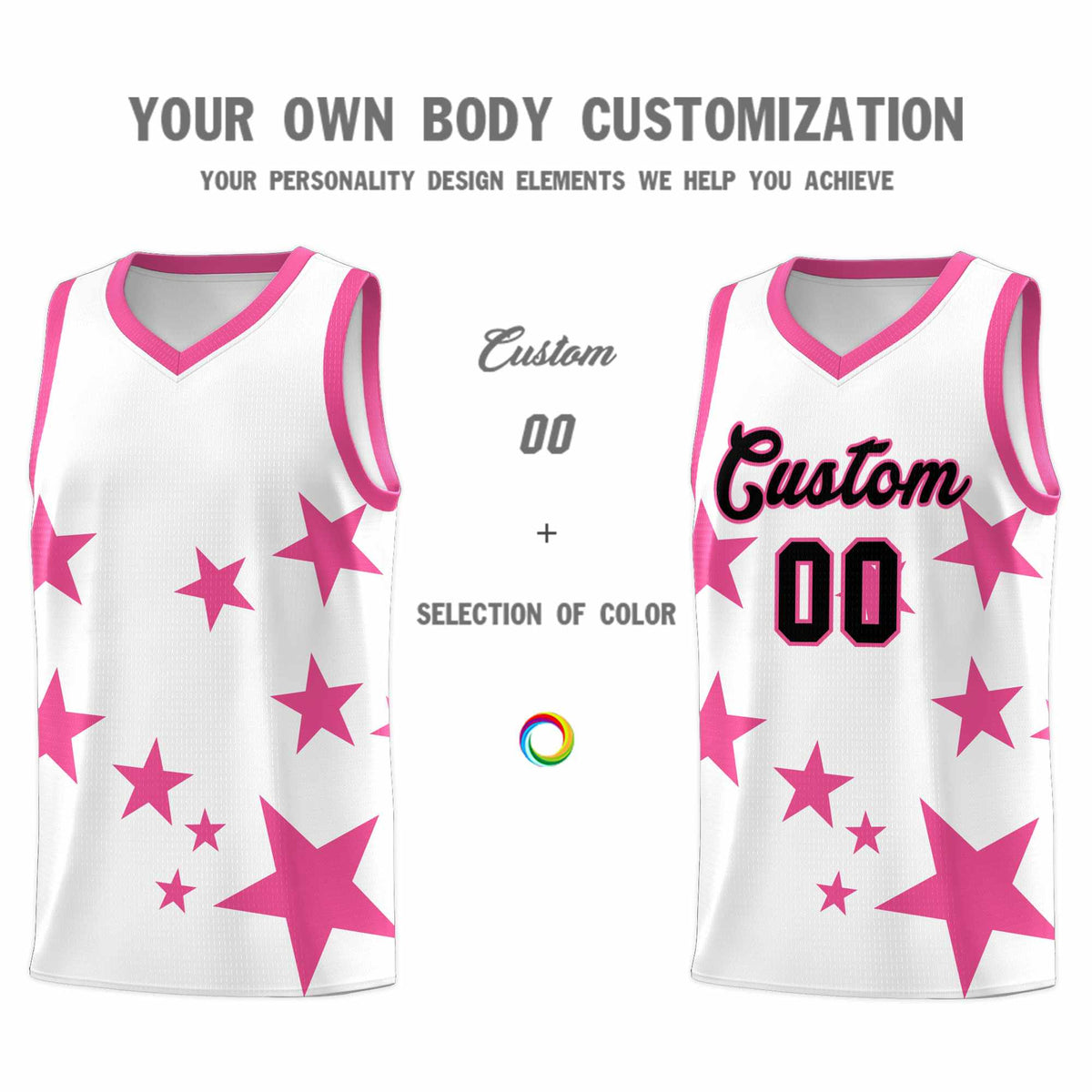Custom White Pink Graffiti Pattern Star Print Basketball Kits Sets