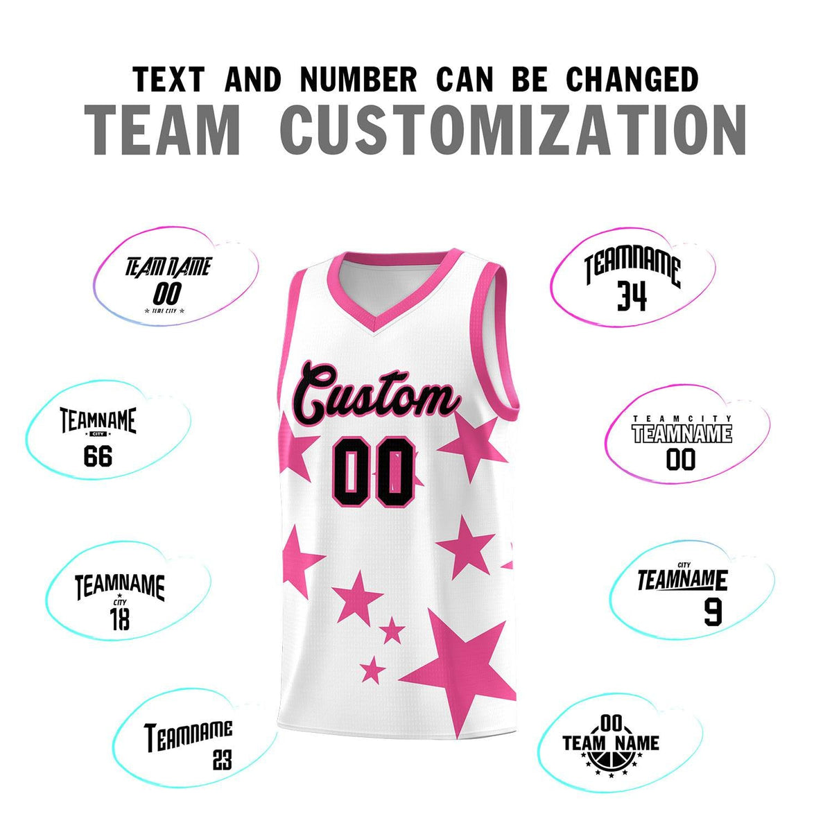 Custom White Pink Graffiti Pattern Star Print Basketball Kits Sets