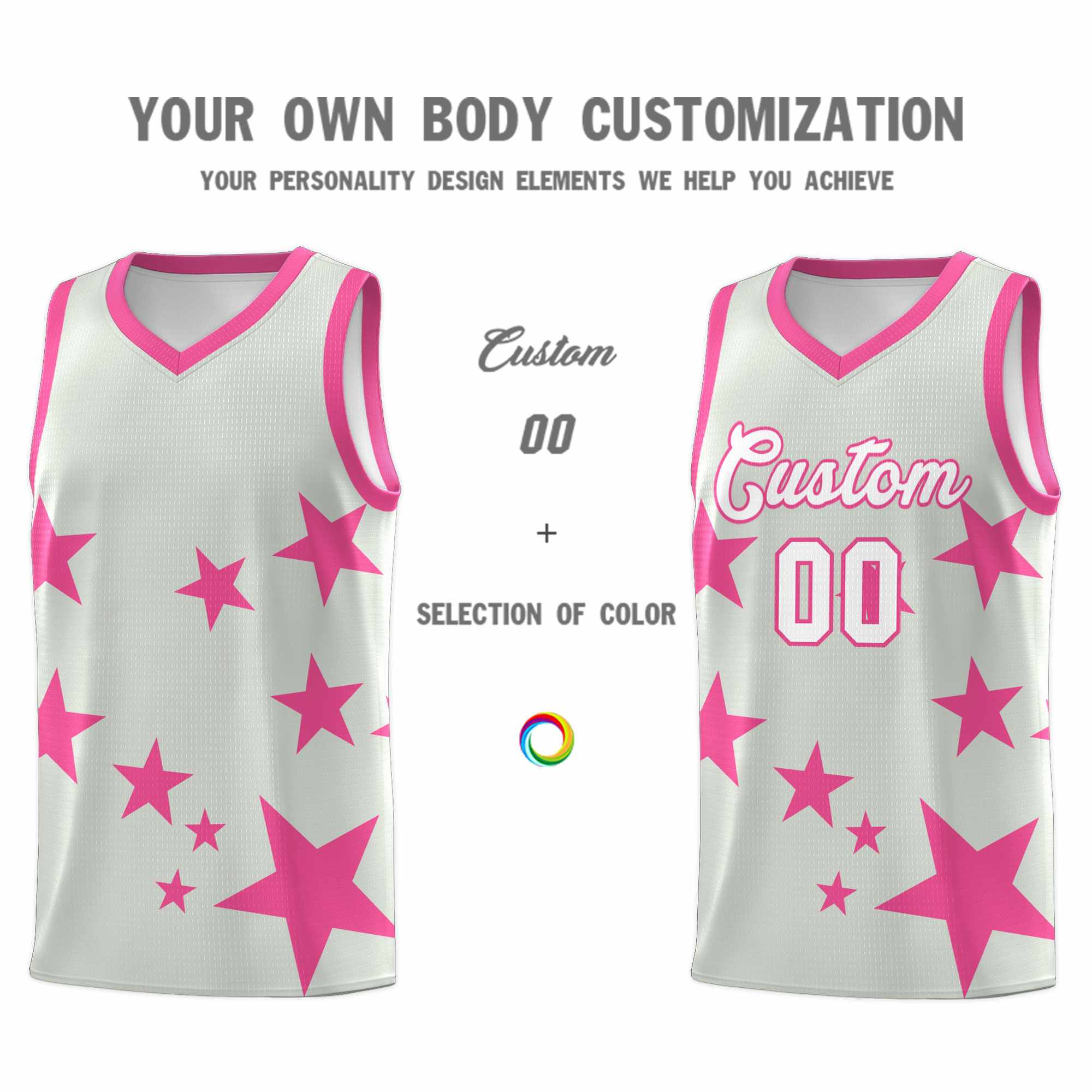 Custom Gray Pink Graffiti Pattern Star Print Basketball Kits Sets