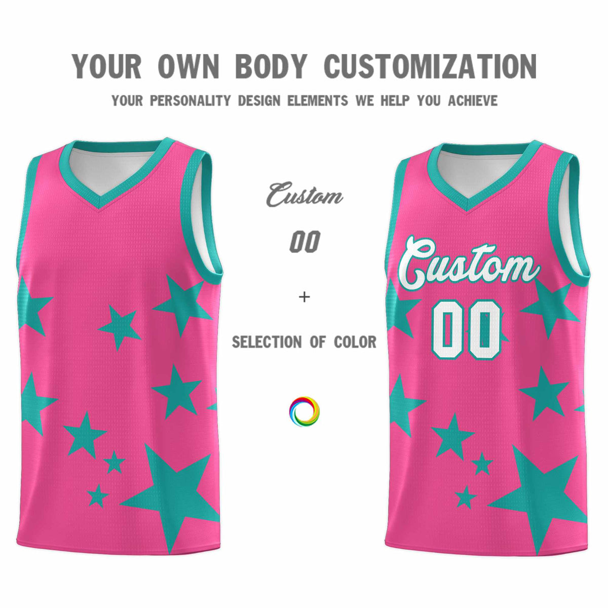 Custom Pink Aqua Graffiti Pattern Star Print Basketball Kits Sets