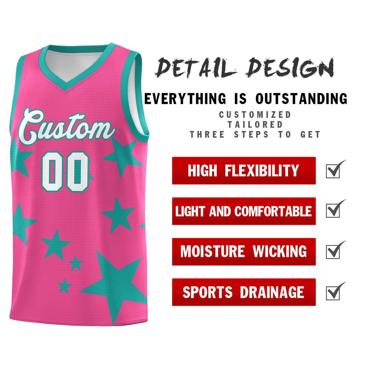 Custom Pink Aqua Graffiti Pattern Star Print Basketball Kits Sets