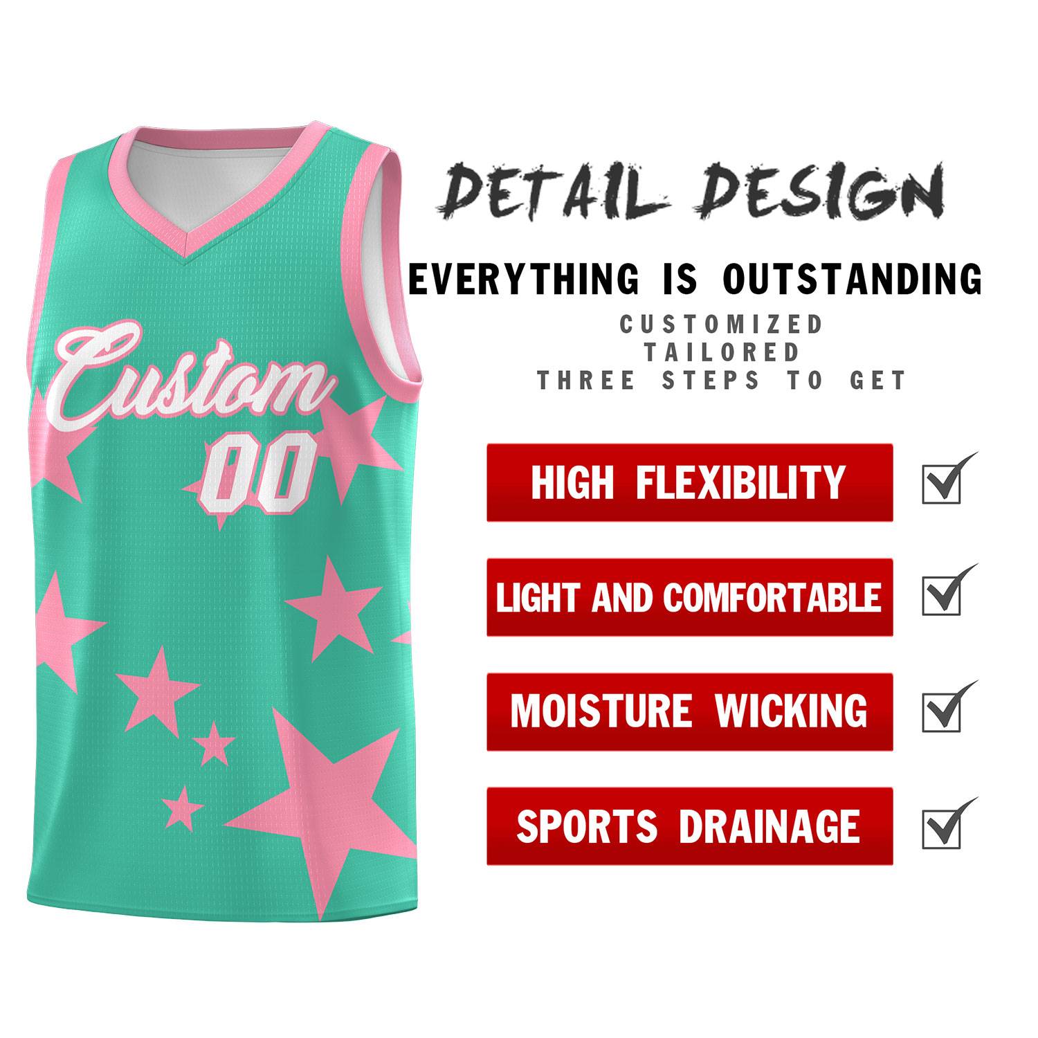 Custom Bright Green Light Pink Graffiti Pattern Star Print Basketball Kits Sets