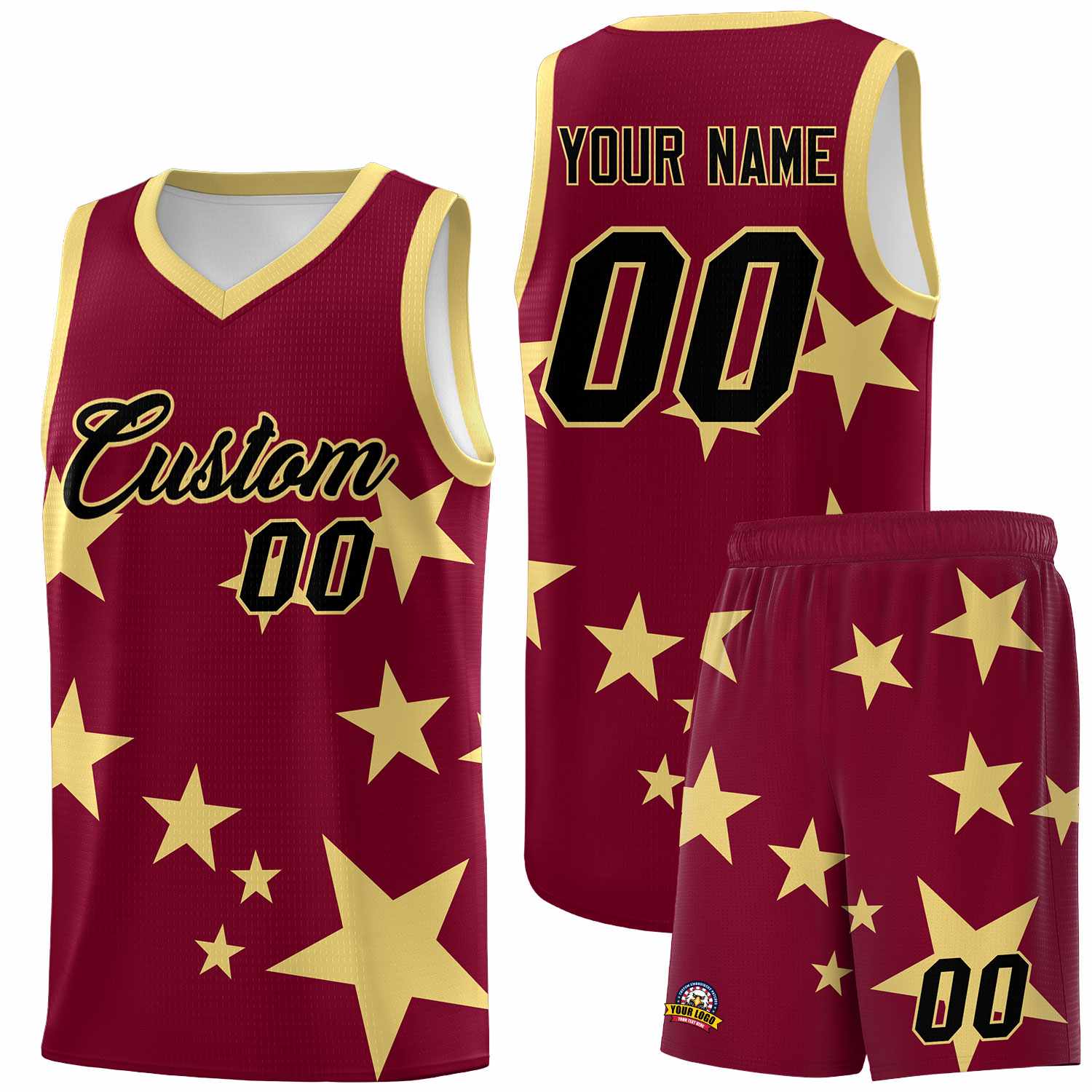 Custom Crimson Khaki Graffiti Pattern Star Print Basketball Kits Sets