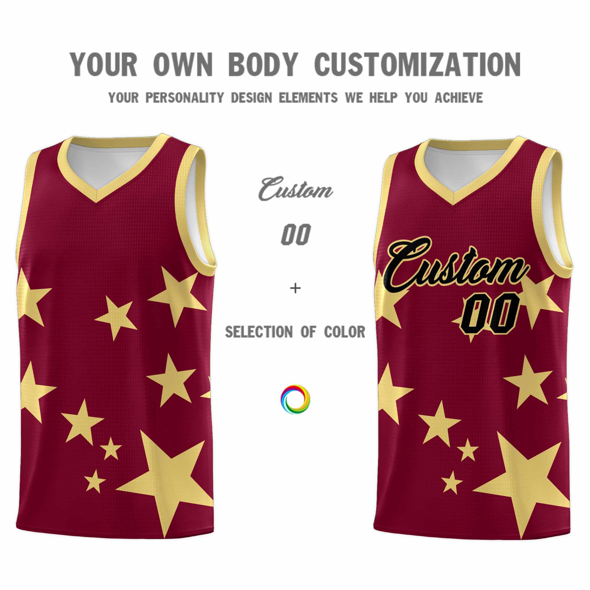 Custom Crimson Khaki Graffiti Pattern Star Print Basketball Kits Sets