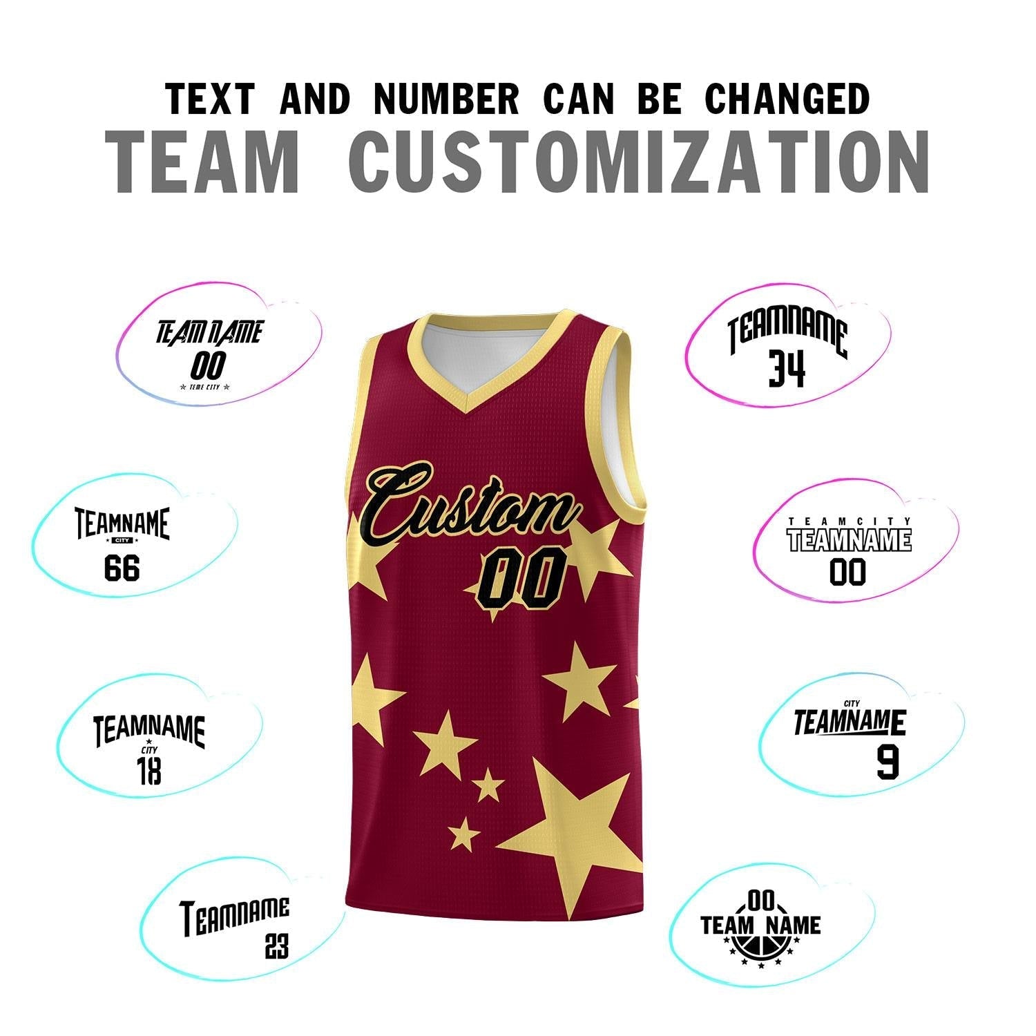 Custom Crimson Khaki Graffiti Pattern Star Print Basketball Kits Sets