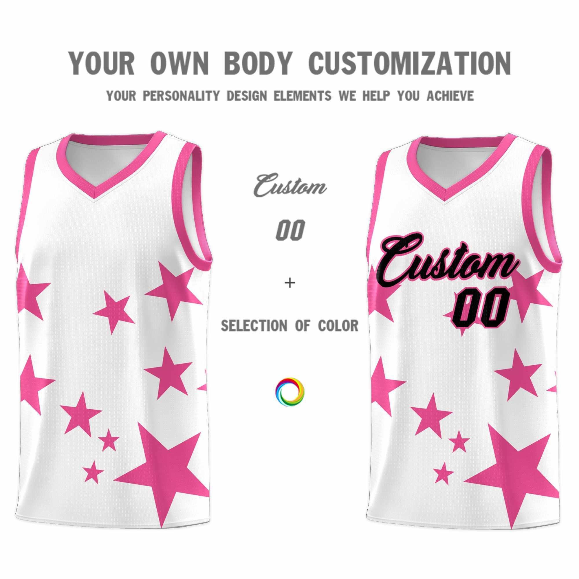 Custom White Pink Graffiti Pattern Star Print Basketball Kits Sets